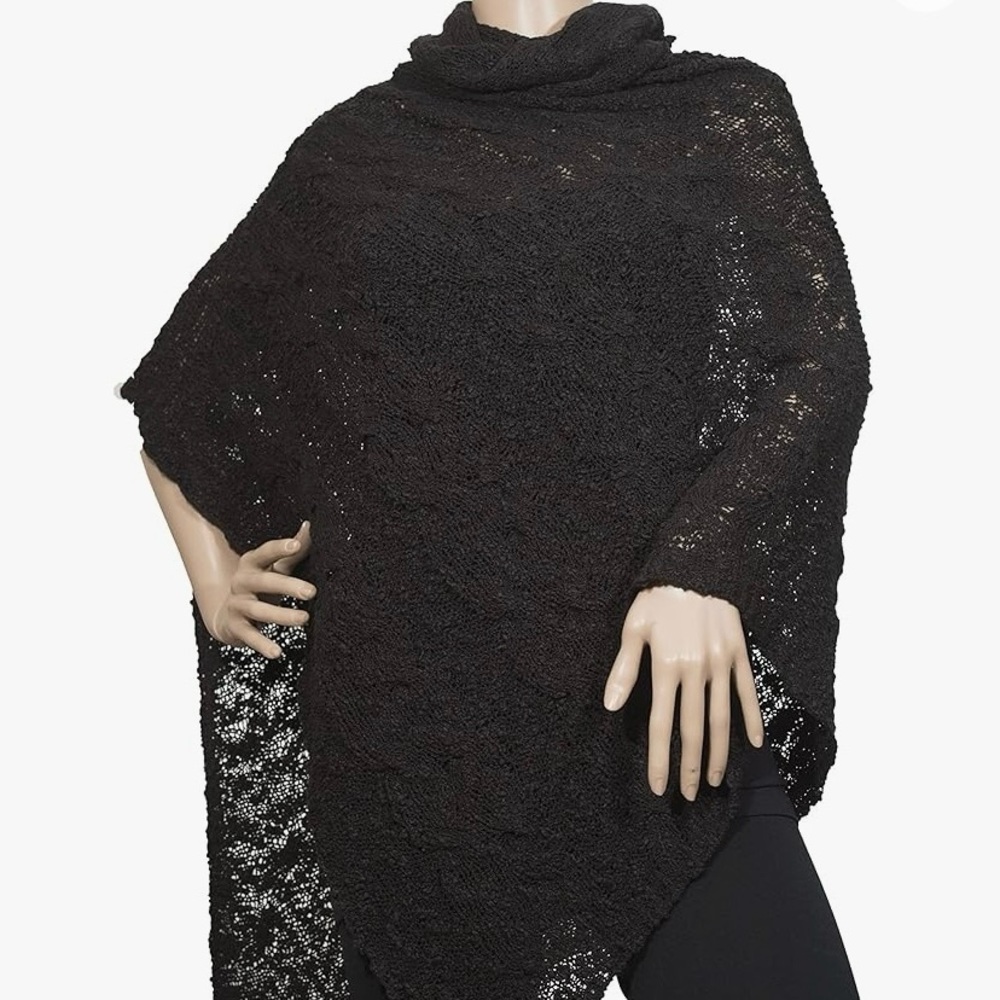 NWT Poncho Hand knit Cowl Neck Black Women’s One Size